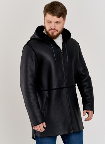 Дубленка мужская с капюшоном