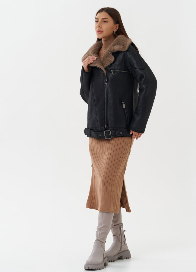 фото Дубленка из эко кожи черного цвета модель № 27756