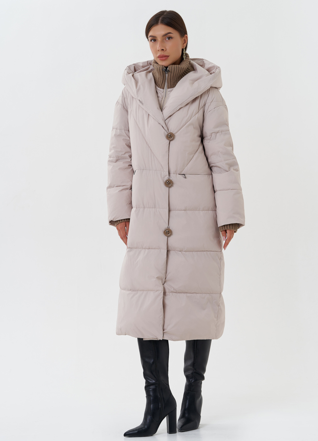 Женский пуховик с капюшоном модель № 28564 меха малина