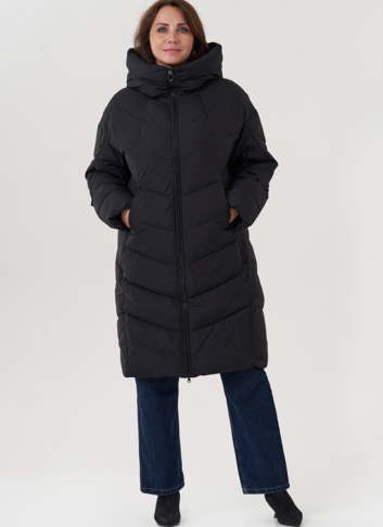 Женский пуховик с капюшоном черного цвета 