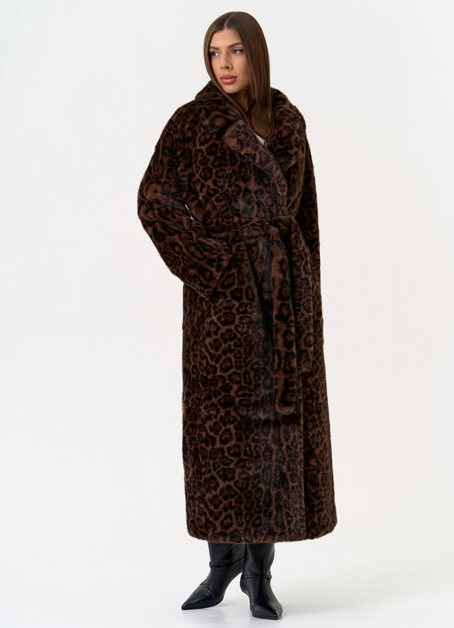 Длинная шуба из эко меха с анималистическим принтом модель № 31266 универмаг малина
