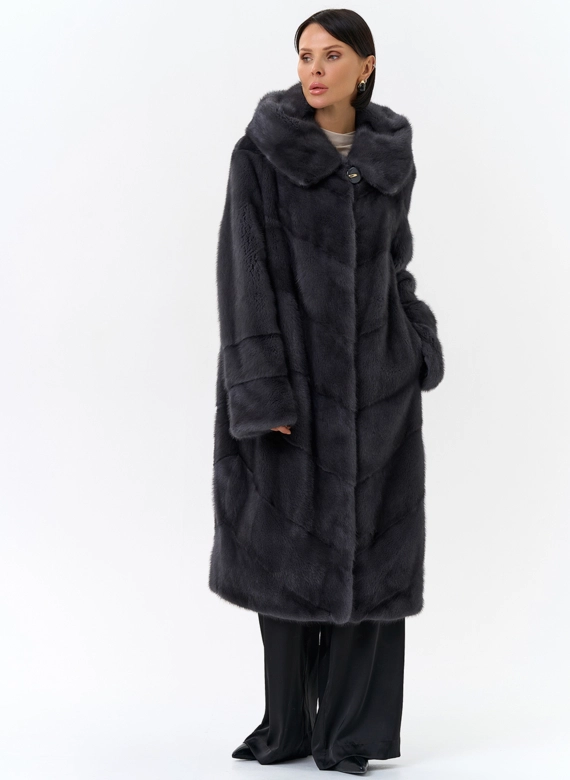Длинная норковая шуба в сером цвете