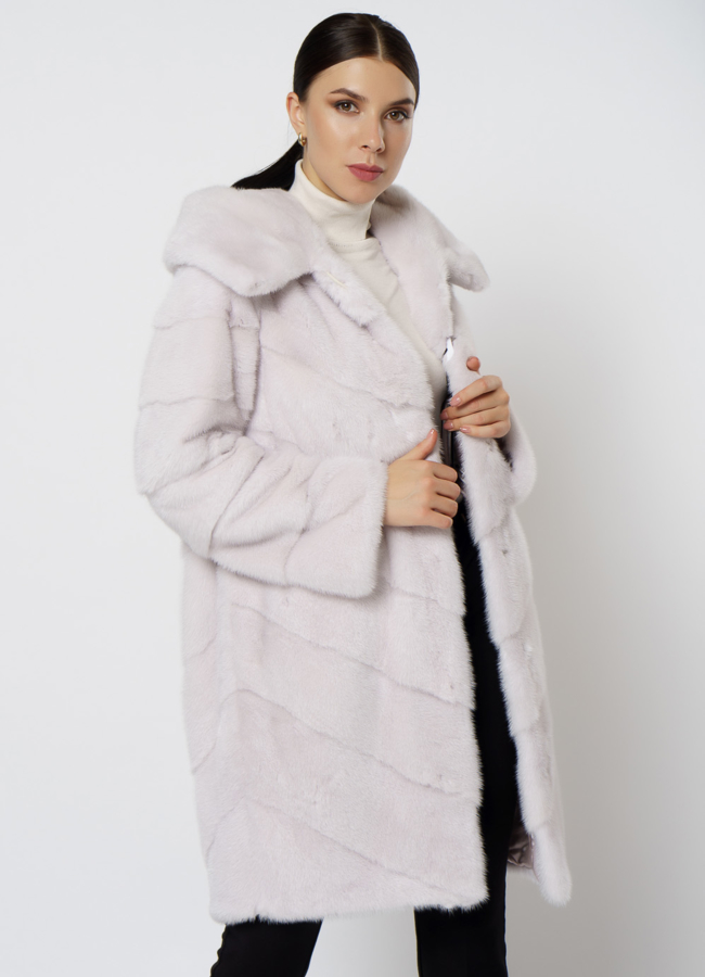 Светлая норковая шуба с капюшоном модель № 24736 универмаг малина