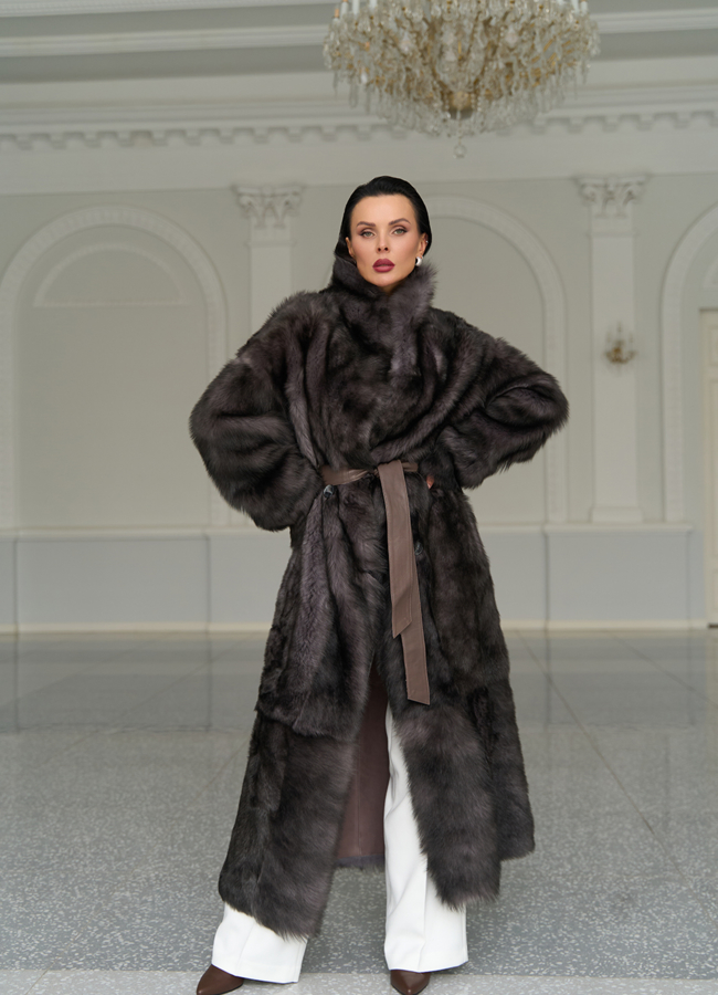 фото Женская двухсторонняя дубленка с поясом модель № 31616