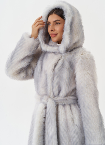 Длинная эко шуба с градиентом