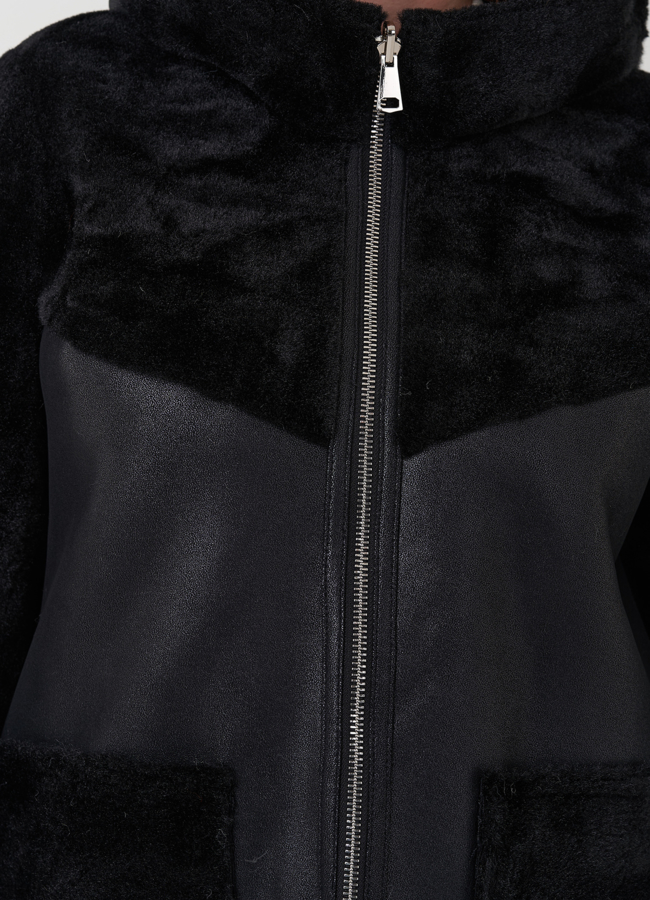 Женская дубленка с капюшоном  модель № 25402 универмаг малина