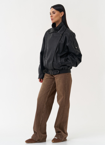 Куртка бомбер из эко кожи черного цвета