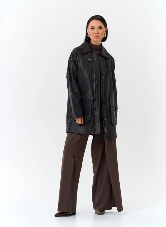 Женская удлиненная куртка из натуральной кожи