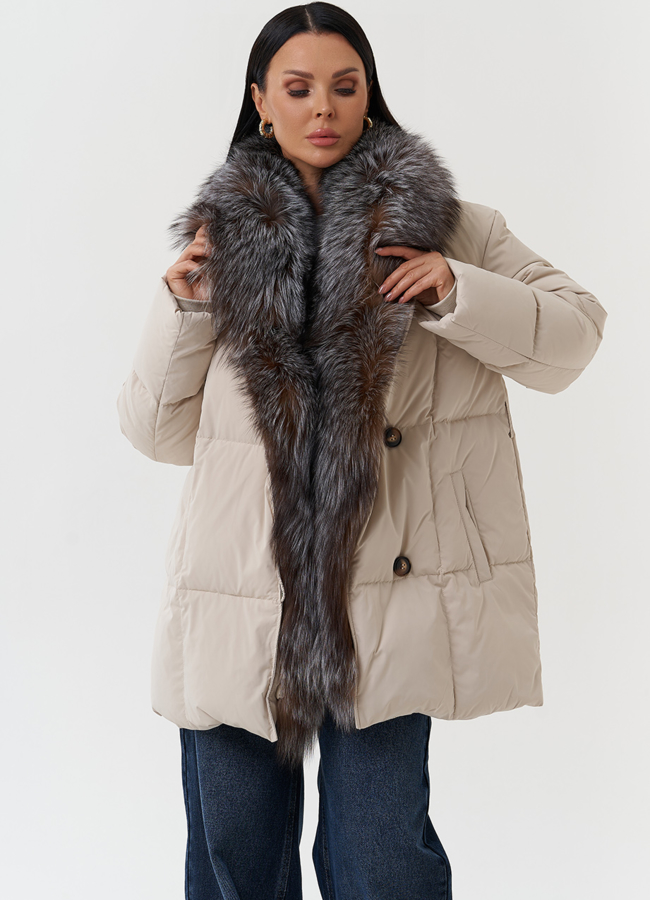 Женский пуховик с мехом чернобурки модель № 28571 универмаг малина