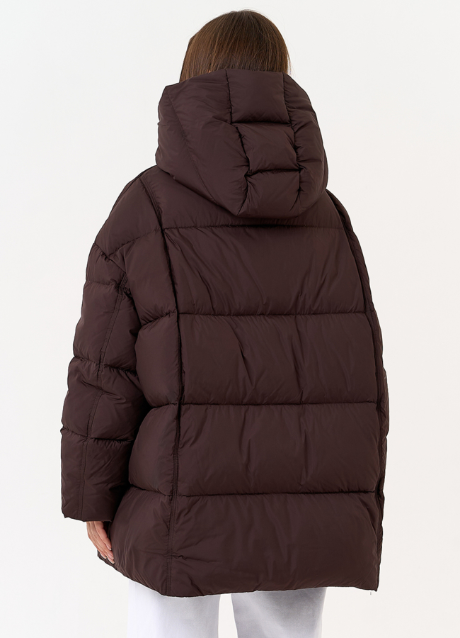 Женский пуховик коричневого цвета с капюшоном модель № 31591 в рассрочку