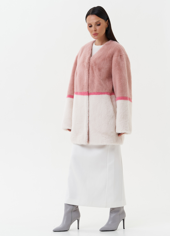 Женская шуба из эко меха в светлом оттенке модель № 27790 универмаг малина