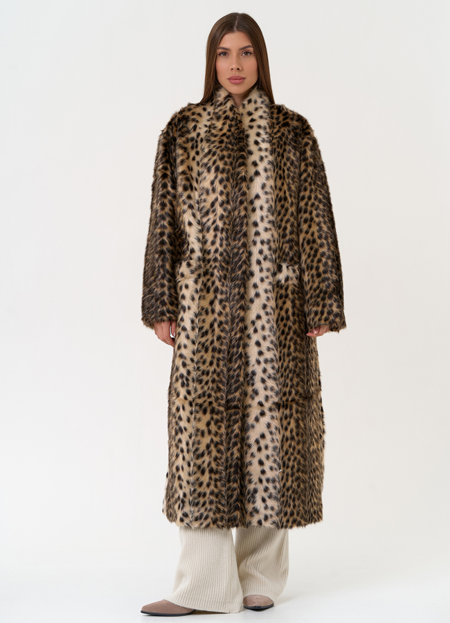фото Женская шуба из эко меха с анималистическим принтом модель № 31528