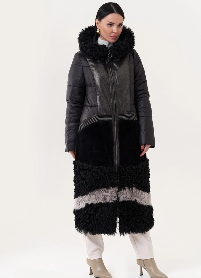 Комбинированный пуховик с капюшоном модель № 26913 универмаг малина